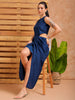Women's Blue Fit and Flare Solid Partywear Cut Out Dress