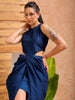 Women's Blue Fit and Flare Solid Partywear Cut Out Dress