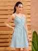 Women's Blue Fit and Flare Textured Casual Slip Dress