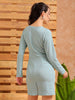Women's Blue Fitted Textured Casual Wrap Dress
