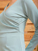Women's Blue Fitted Textured Casual Wrap Dress