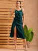 Women's Green A Line Solid Casual Slip Dress