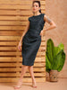 Women's Green Fitted Solid Casual Sheath Dress