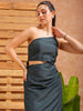 Women's Green Fitted Solid Partywear One Shoulder Dress