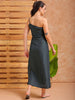 Women's Green Fitted Solid Partywear One Shoulder Dress