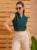 Women's Green Fitted Textured Draped Top