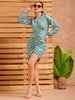 Women's Green Regular Fit Solid Casual Ruched Dress