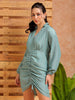 Women's Green Regular Fit Solid Casual Ruched Dress