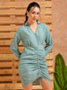 Women's Green Regular Fit Solid Casual Ruched Dress
