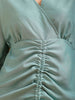 Women's Green Regular Fit Solid Casual Ruched Dress