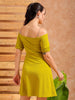 Women's Green Regular Fit Textured Partywear Skater Dress