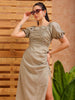 Women's Grey A line Solid Casual Pleated Dress