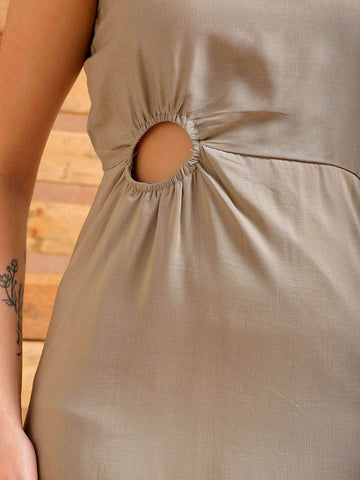 Women's Grey A line Solid Partywear Cut Out Dress
