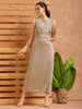 Women's Grey Fit and Flare Solid Partywear Asymmetric Dress