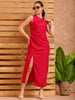 Women's Pink A line Solid Partywear Draped Dress