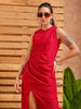 Women's Pink A line Solid Partywear Draped Dress