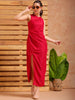 Women's Pink A line Solid Partywear Draped Dress