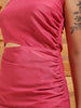 Women's Pink Fitted Solid Partywear One Shoulder Dress