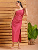 Women's Pink Fitted Solid Partywear One Shoulder Dress