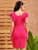 Women's Pink Fitted Textured V-Neck Partywear Ruffle Dress