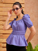 Women's Purple Fit and Flare Textured Peplum Top