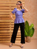 Women's Purple Fit and Flare Textured Peplum Top