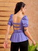 Women's Purple Fit and Flare Textured Peplum Top