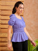 Women's Purple Fit and Flare Textured Peplum Top
