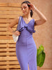 Women's Purple Fitted Textured Partywear Ruffle Dress