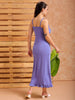 Women's Purple Fitted Textured Partywear Ruffle Dress