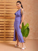 Women's Purple Fitted Textured Partywear Ruffle Dress