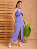 Women's Purple Fitted Textured Partywear Ruffle Dress