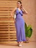 Women's Purple Fitted Textured Partywear Ruffle Dress