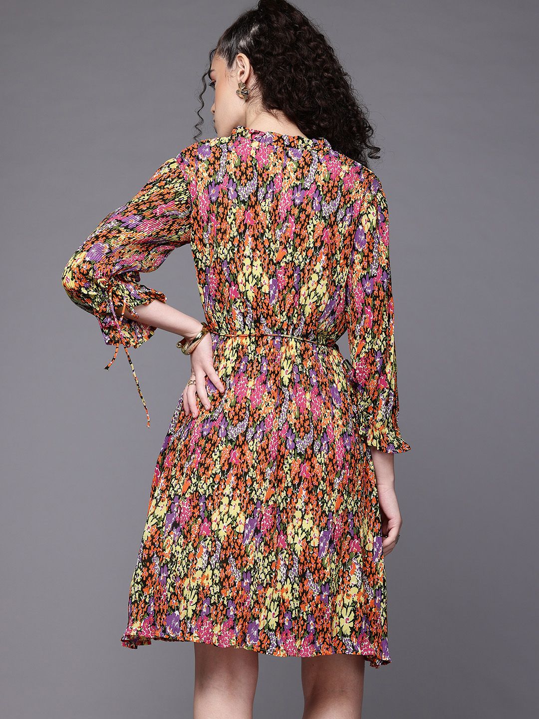 Freehand Multicolor Relaxed Fit Floral Pleated Dress