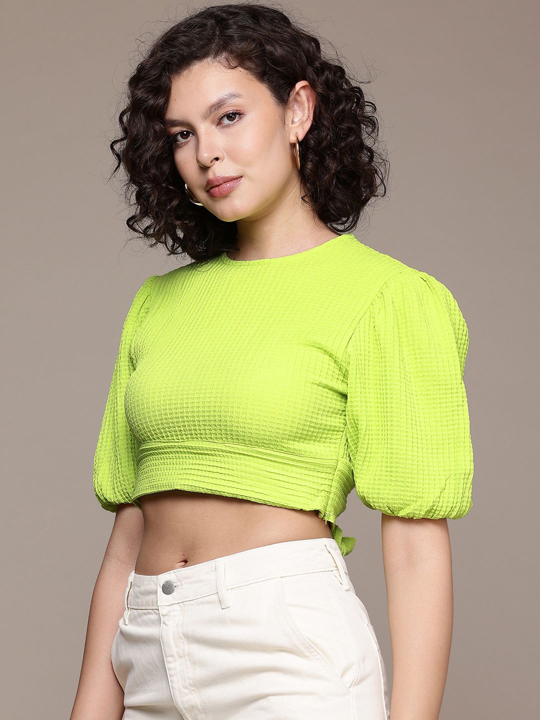 Women's Regular Fit Textured Designer Back  Tie Up Top