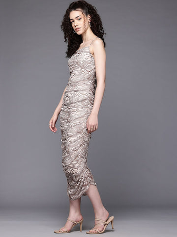 Freehand Beige Fitted Two Tone Mesh Slip Dress