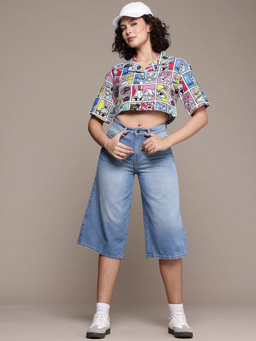 Freehand Women Loose Fit Looney Tunes Casual Crop Boxy Shirt