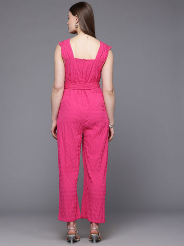 Freehand Women Regular Fit Textured Ruched Jumpsuit
