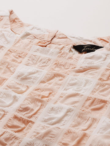 Freehand Peach Women's Fitted Textured Asymmetric Top