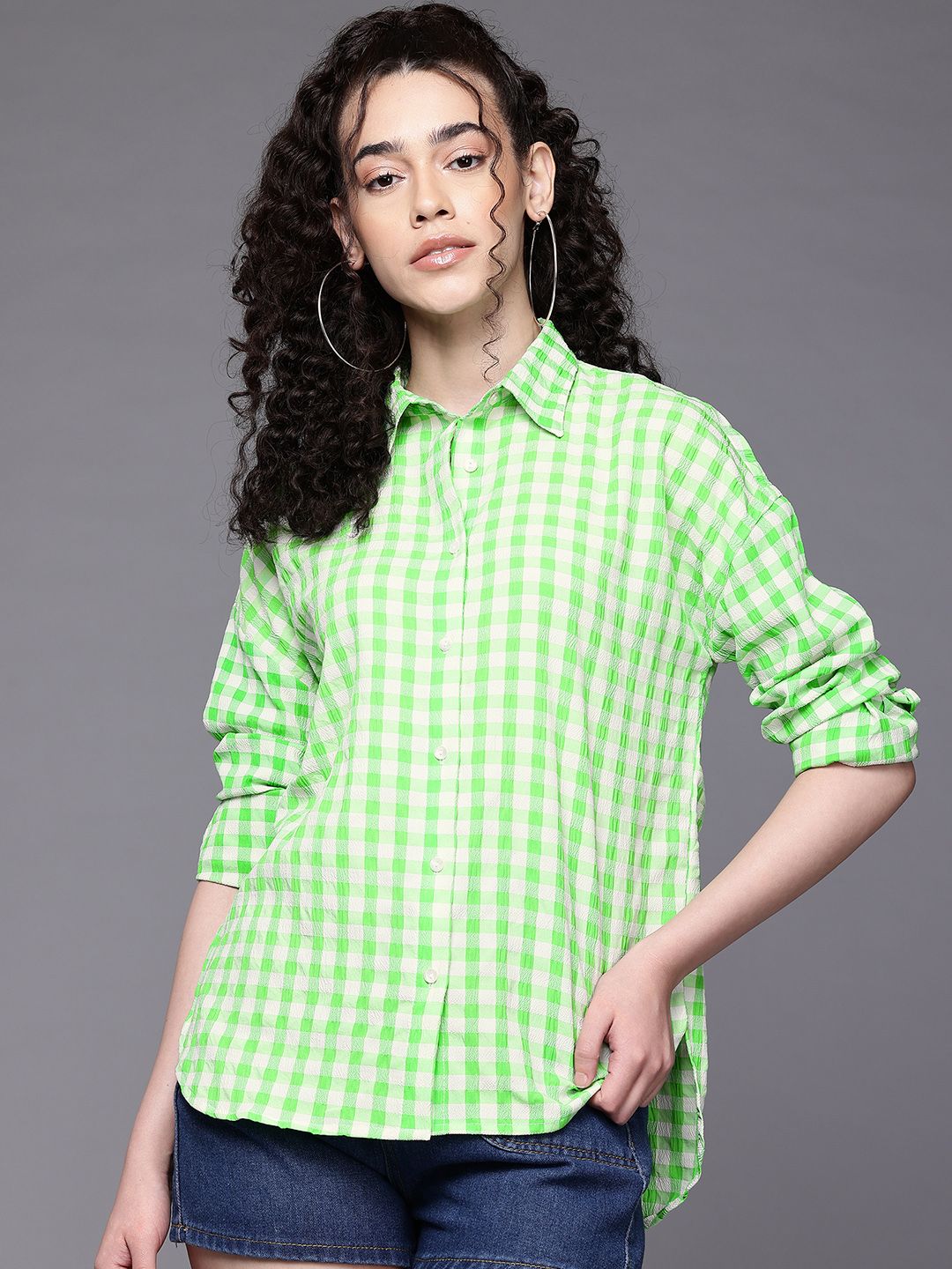 Freehand Women Regular Fit Textured Casual Long Shirt