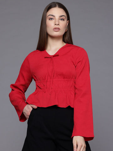 Women's Regular Fit Textured Cinched Waist Top