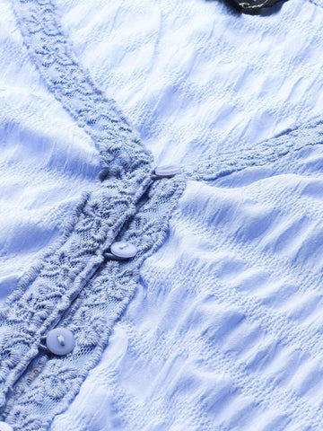 Women's Regular Fit Textured Gathered Waist Top