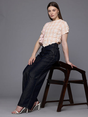 Freehand Peach Women's Fitted Textured Asymmetric Top