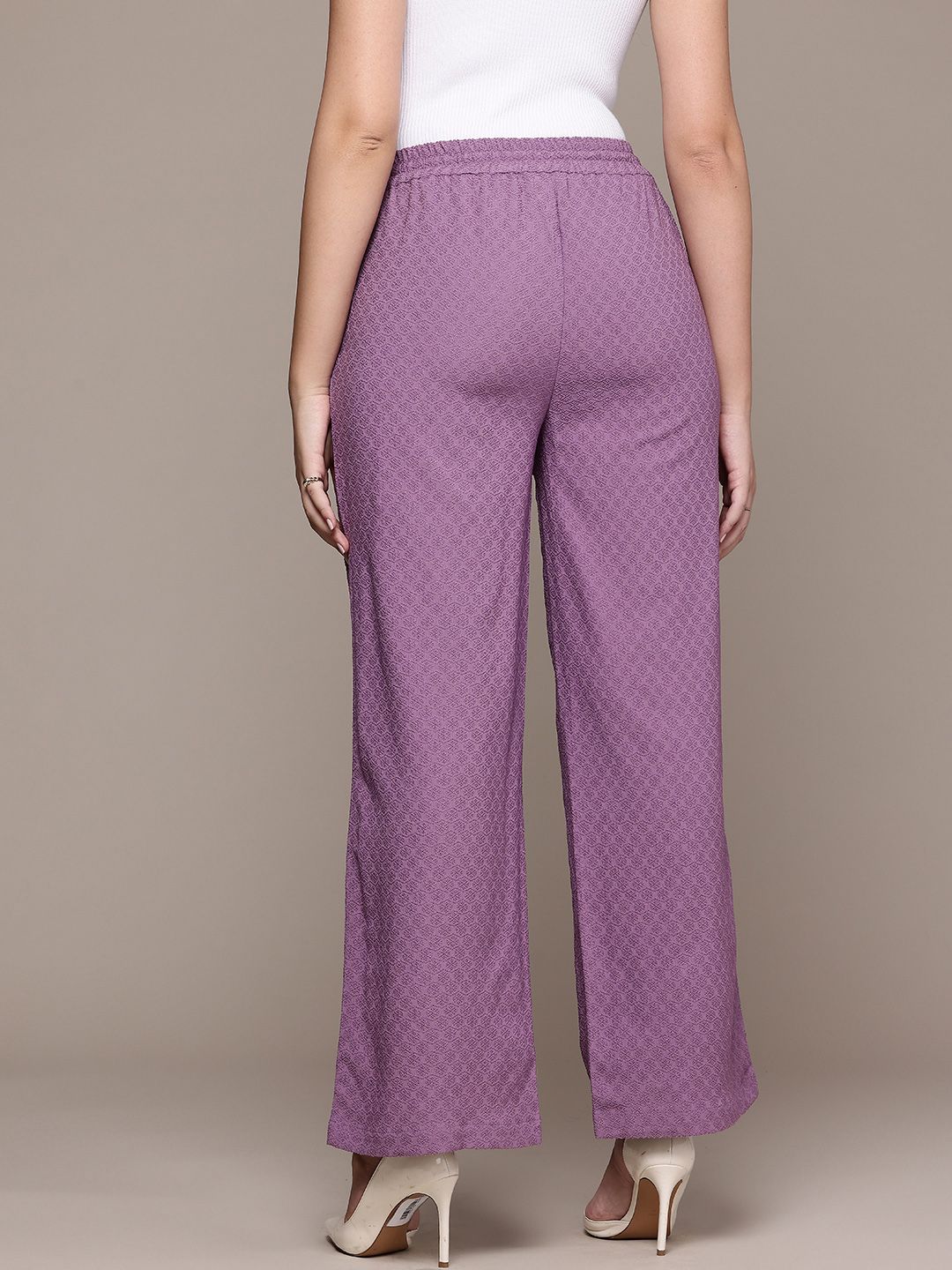 Women's Purple Regular Fit Casual Trousers