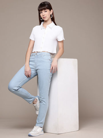 Women's Blue Slim Fit Vintage Jeans