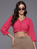 Women's Regular Fit Textured Gathered Waist Top