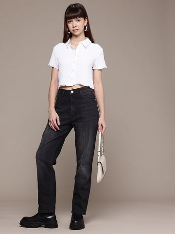 Women's Black Straight Fit Casual Jeans