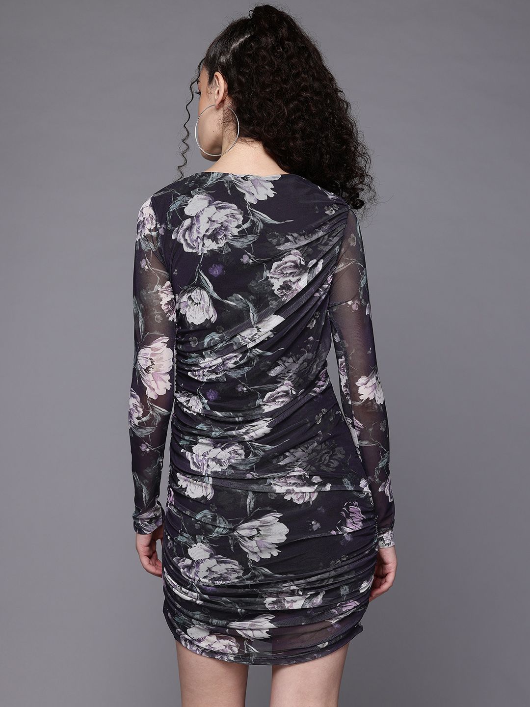 Freehand Women Fitted Floral Mesh Gathered Dress