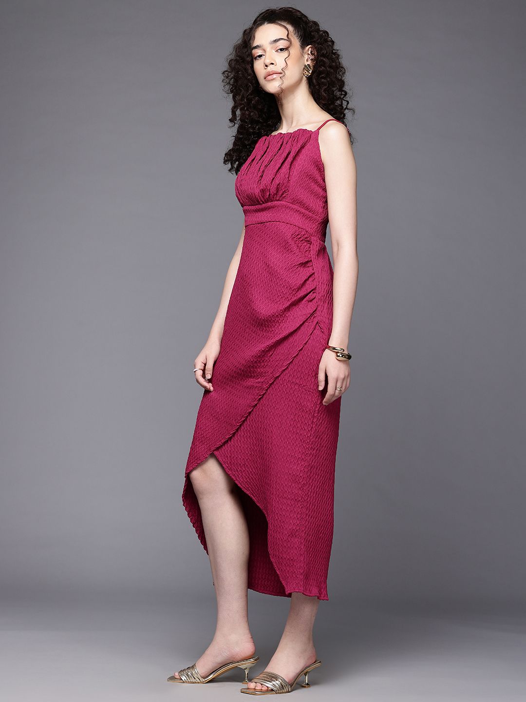 Freehand Women Fitted Textured Gathered Dress