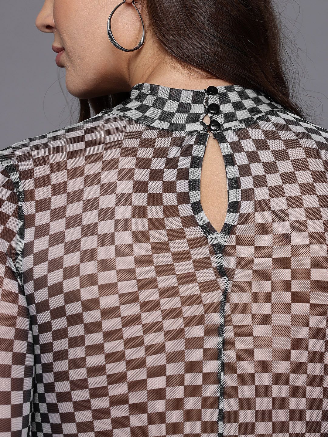 Women's Fitted Checked Party Regular Top